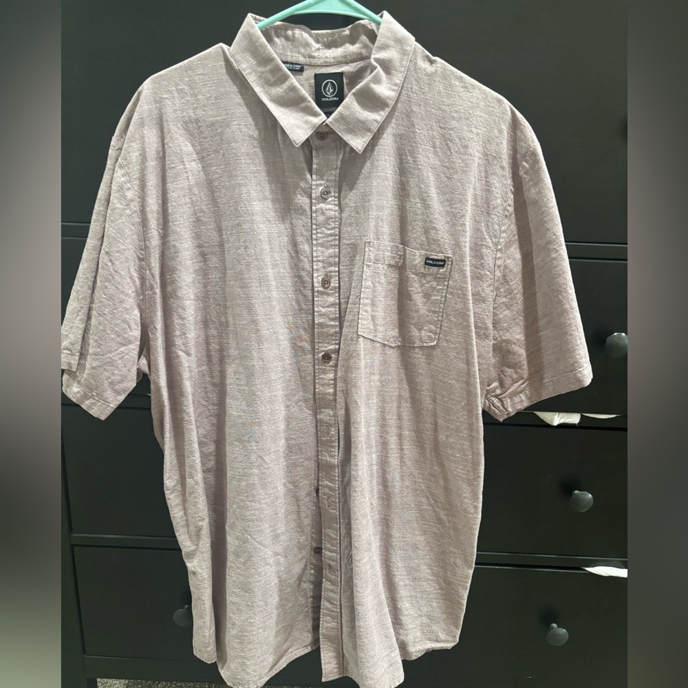 Volcom Men's Casual Button Down Shirt - Light Gray
